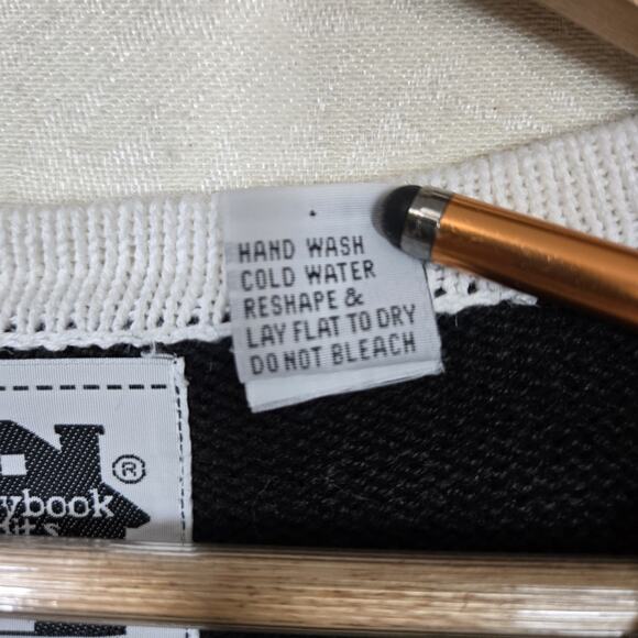 VTG Storybook Knits Cardigan Sweater sz 1X White Black Green Floral Colorblock - Picture 12 of 15